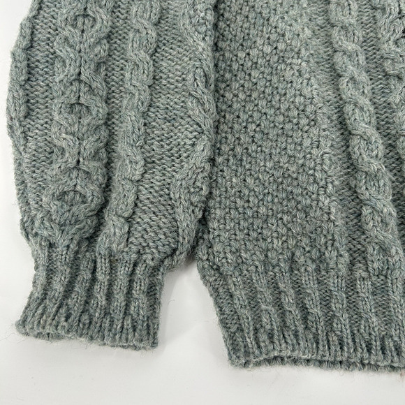 VTG LL Bean Wool Sweater Womens MEDIUM Green 100% Pure Chunky Cable Ireland HOLE - Picture 14 of 16